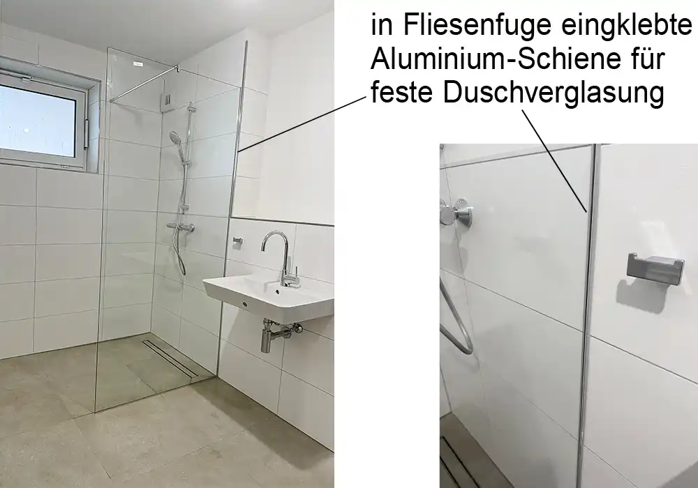 Aufnahmen des Duschbads zur Veranschaulichung der Duschverglasung